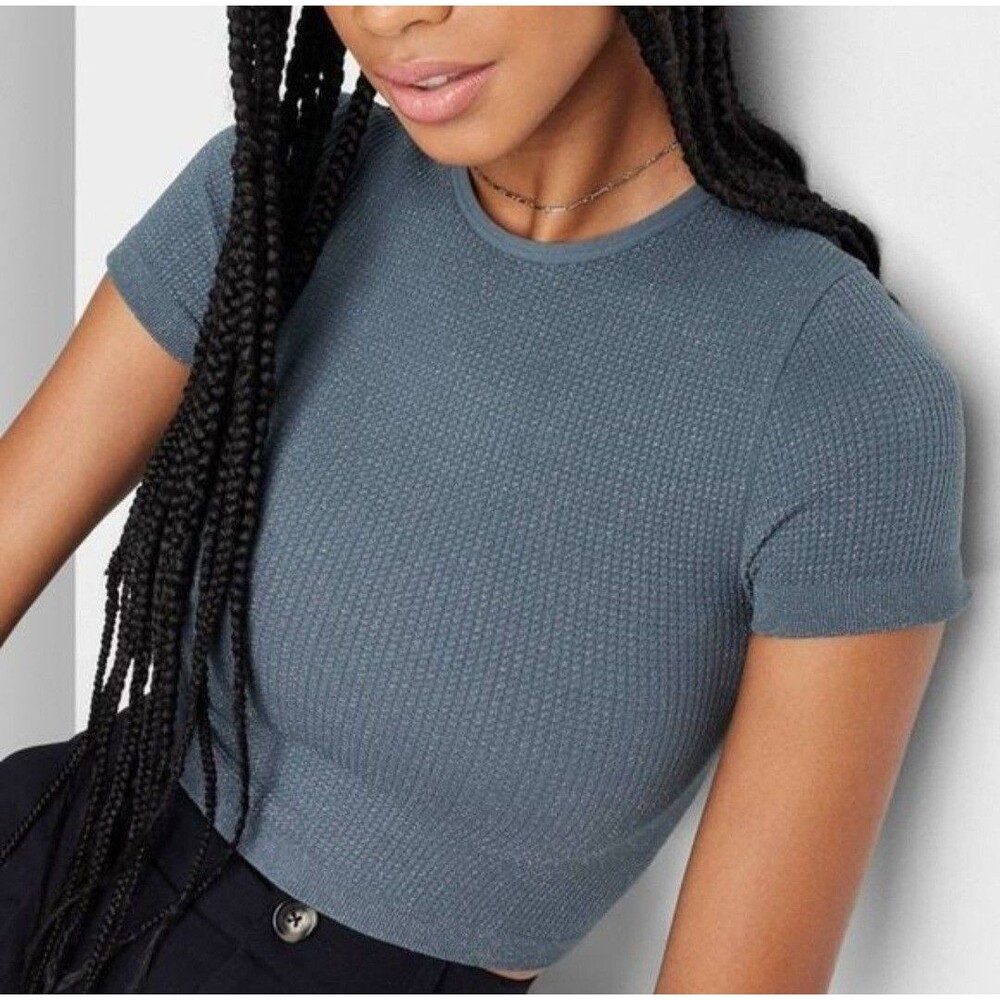 Wild Fable Blue Sparkle Cropped Shirt Women's XXS NWT